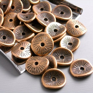 Curved Textured Copper Potato Chip Spacers, Antique Copper Plated, 9mm diameter 20 pieces image 1