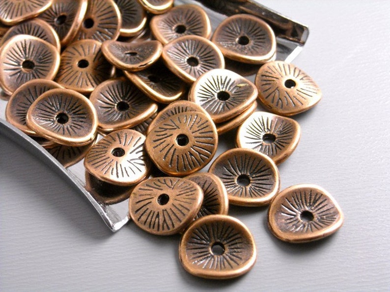 Curved Textured Copper Potato Chip Spacers, Antique Copper Plated, 9mm diameter 20 pieces image 1