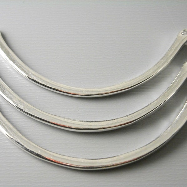 Hand Formed Curved Bar Links, Silver Tone Plated, 47mm long - 4 pieces