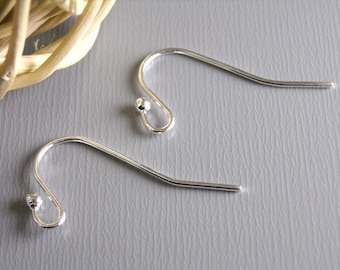 Bright Silver French Ear Wires with Ball End, 22mm - 50 pieces