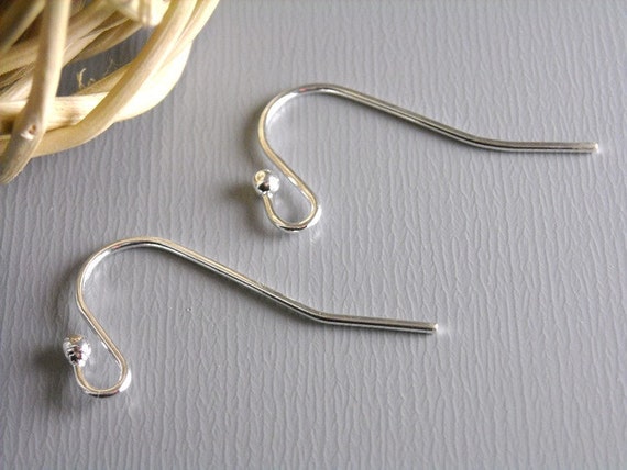 French Ball End Earwire, Bright Silver Tone Plated, 22mm long - 50 pieces
