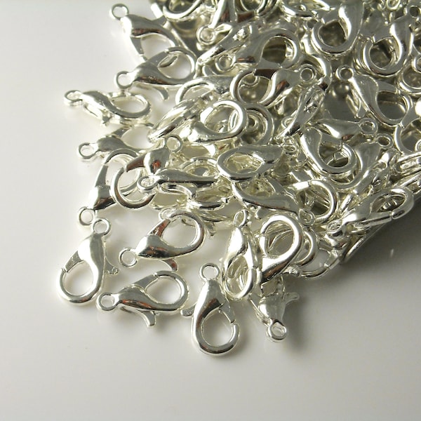 Petite Sturdy Lobster Clasps, Semi-Matte Silver Plated, 10mmx6mm - 10 pieces