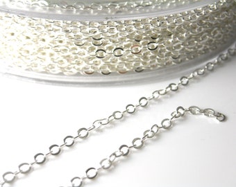 Silver Plated Cable Chain, Flatten Links, 2.5mm x 2mm, full spool 45 feet