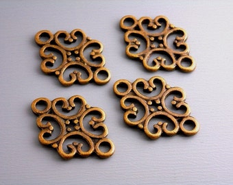 Flat Filigree Cutout Connectors, Antique Copper Plated, 18mmx13mm - 10 pieces