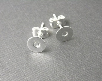 Cabochon Setting Post & Ear Nut, Silver Tone Plated, 10mmx6mm - 20 sets (40 pcs)