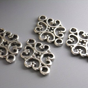 Filigree Connectors, Antique Silver Plated, 18mm x 13mm - 10 pieces