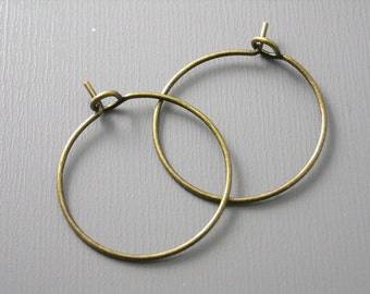 Wineglass Hoop Earrings, Antique Bronze Plated, 20mm diameter, 22 gauge - 20 pcs