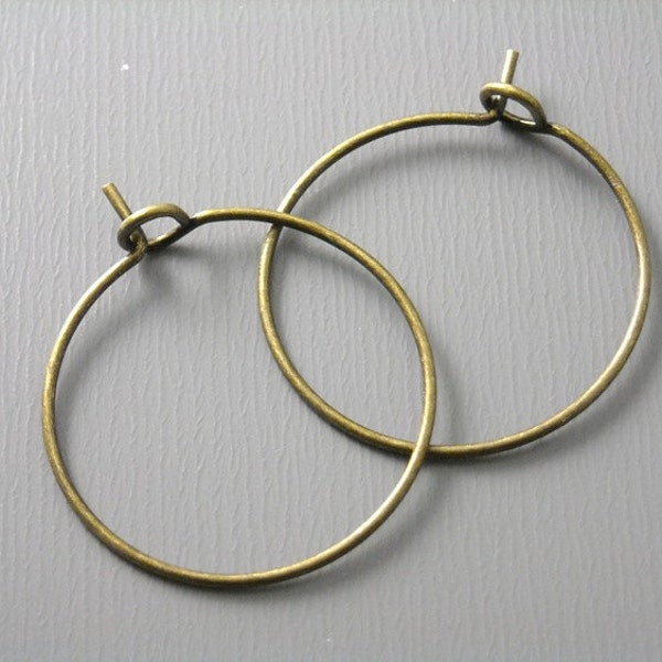 Wineglass Hoop Earrings, Antique Bronze Plated, 20mm, 24 gauge - 20 pcs