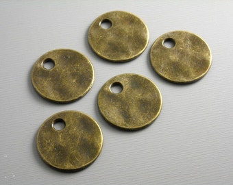 Large Hammered Bronze Coin Charm Dangles, Antique Bronze Plated, 20mm diameter - 10 pieces