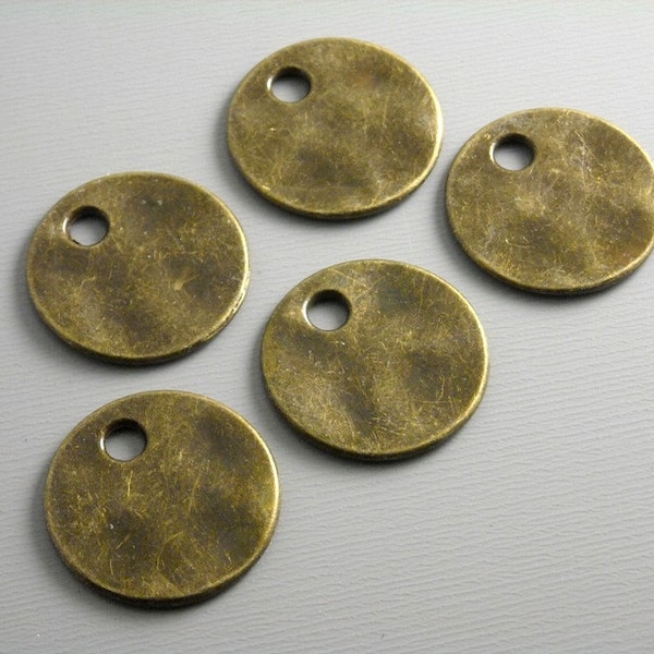 Large Hammered Bronze Coin Charm Dangles, Antique Bronze Plated, 20mm diameter - 10 pieces