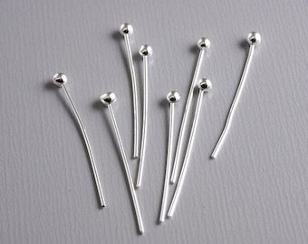 Short Silver Ball End Headpins, Silver Tone Plated, 20mm long, 24 gauge - 100 pins