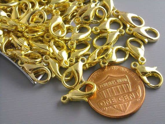 Small Lobster Claw Clasps, Gold Tone Plated, 12mm x 6mm - 10 pieces