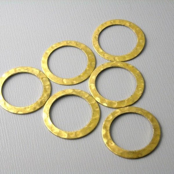 Hammered Brass Circle Links, Raw Brass (Unplated,) 16mm diameter - 10 pieces
