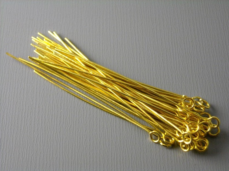24 guage 45mm EYEPIN-GLD-0.5-45MM 50 pcs Gold Plated Brass Eyepins 1.75 inches