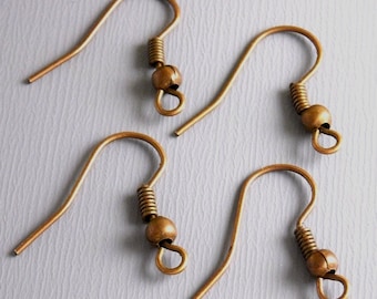 Antique Copper French Earwires with Coil and Ball - 50 Pieces