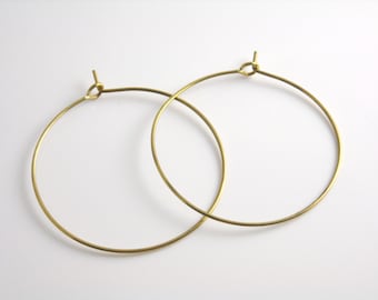 Raw Brass Wineglass Hoop Earrings, Unfinished Brass, 35mm - 20 pcs