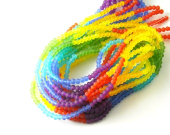 Petite Faceted Frosted Glass Rondelles, Rainbow Beads Assortment, 3mmx2mm - 1 Full Strand (approx. 180 beads)