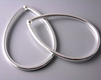 Large Teardrop Link Dangles, Silver Tone Plated, 45mmx33mm - 4 pieces