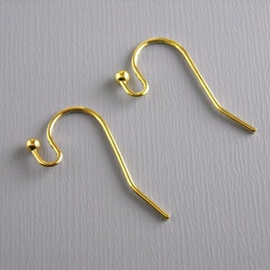 French Ball End Earwire, Gold Tone Plated, 22mm long, 21 gauge - 50 pieces