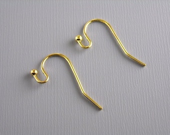 Gold French Ear Wires with Ball End, 22mm, 21 Gauge - 50 pieces