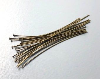 Straightened Fine Flat End Headpins, Antique Bronze Plated, 45mm long, 26 gauge - 50 pins