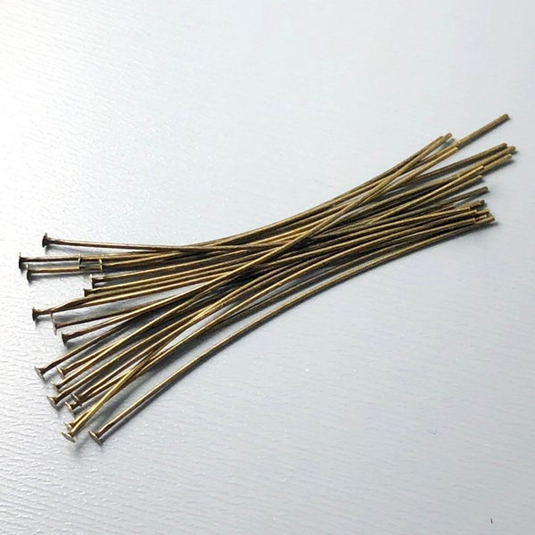 Straightened Fine Flat End Headpins, Antique Bronze Plated, 45mm long, 26 gauge - 50 pins