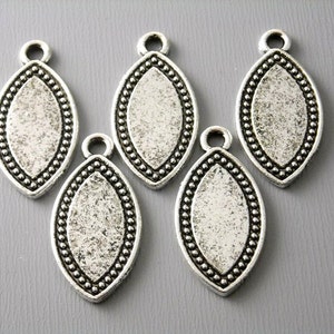 Textured Horse Eye Shaped Pendants, Antique Silver Plated, 24mm x 12mm - 5 pieces
