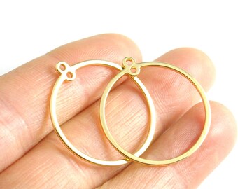 Dual Connector Link Hoop Ring Dangles, 14k Gold Plated, 27mm diameter - 2 pcs (1 set)