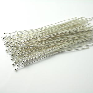 26 gauge Ball End Headpins, Silver Plated, 50mm, Hand-straightened - 50 pins