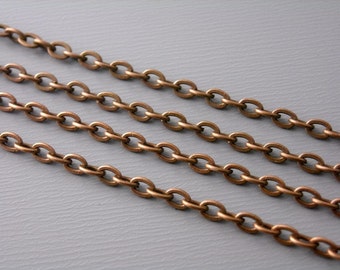 Unsoldered Flat Cable Link Chain, Antique Copper Plated, 3mmx2mm - 10 feet