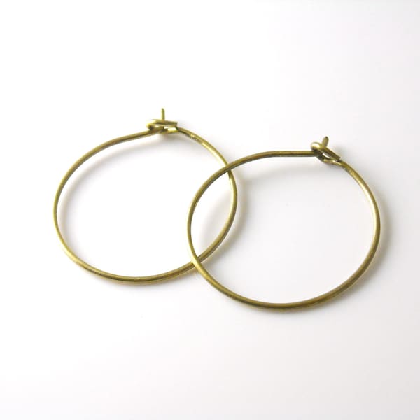 Raw Brass Wineglass Hoop Earrings, Unfinished Brass, 20mm diameter, 22 gauge wire - 20 pcs