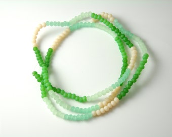 Faceted Frosted Glass Rondelles, Green Beads Assortment, 3mmx2.5mm - 1 Full Strand (180 beads)