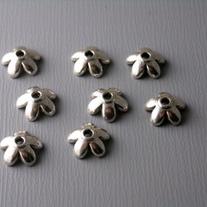 Flower Shaped Dome Bead Caps, Silver Tone Plated, 6.5mm diameter - 30 pieces