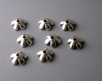 Petite Flower Shaped Dome Bead Caps, Silver Tone Plated, 6.5mm diameter - 30 pieces