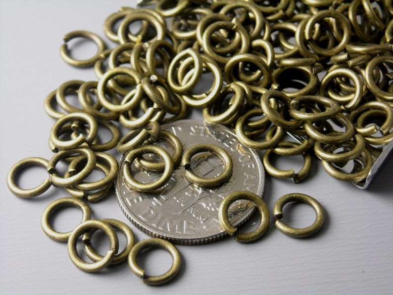 Thick Open Cut Jump Rings, Antiqued Brass, 6mm, 20 gauge 50 pieces image 1