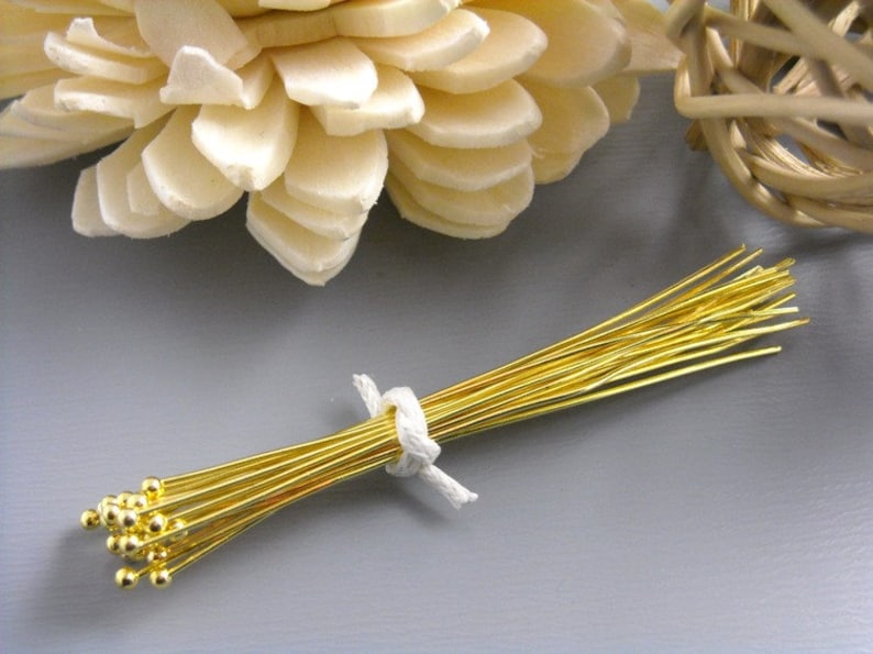 head pins, ball pin, gold, plated, plating, 14k gold