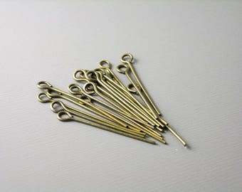 Short Bronze Eye Pins, Antique Bronze Plated, 24mm long (0.94 inches,) 21 gauge - 100 pieces