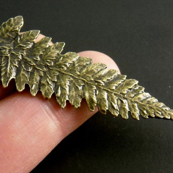 Large Bronze Fern Leaf Frond Pendants, Antique Bronze Plated, 53mmx22mm - 2 pieces