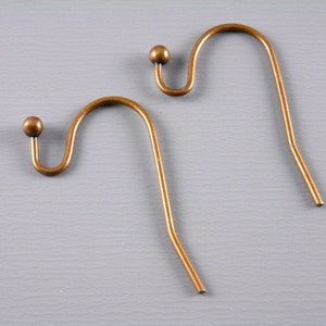 20 gauge, 22mm long, French Ball End Earwire Hooks, Antique Copper Plated - 50 pieces