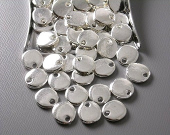 Mini Coin Charms, Bright Silver Tone Plated, 8mm diameter - 10 pieces