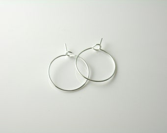 Petite Wineglass Hoop Earrings, Silver Tone Plated, 14mm diameter, 24 gauge wire - 20 pieces