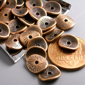 Curved Textured Copper Potato Chip Spacers, Antique Copper Plated, 9mm diameter 20 pieces image 2