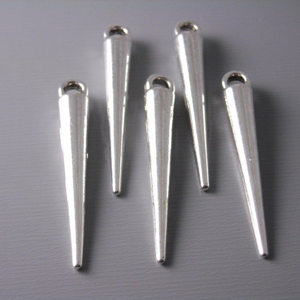 3D Tapered Spike Dangles, Antique Silver Plated, 34mmx5mm - 6 pieces