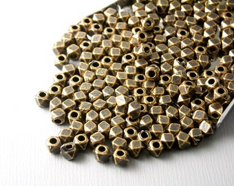 Faceted Copper Hexagon Shaped Spacers, Antique Copper Plated, 3mm diameter - 30 pieces