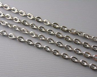 Strong Unsoldered Silver Cable Link Chain, Antique Silver Plated, 3mmx2mm - 10 Feet