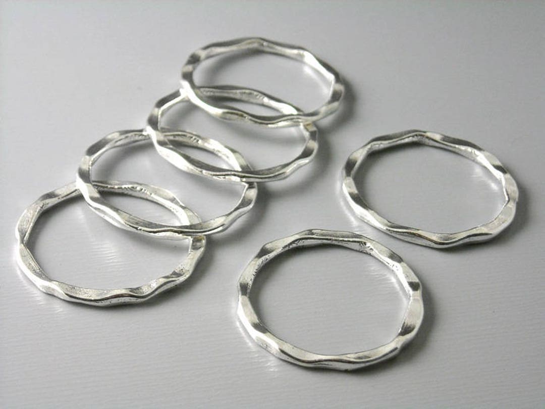Textured Round Rippled Links, Bright Silver Plated, 22mm Diameter - 6 ...