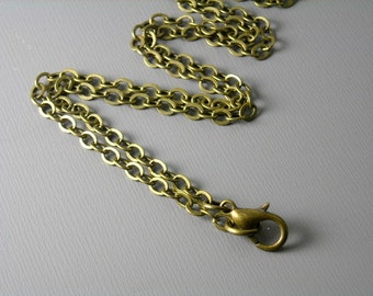 Finished Brass Cable Link Necklace with attached Findings, Antiqued Brass, 3.5mmx2.5mm, Choose your length