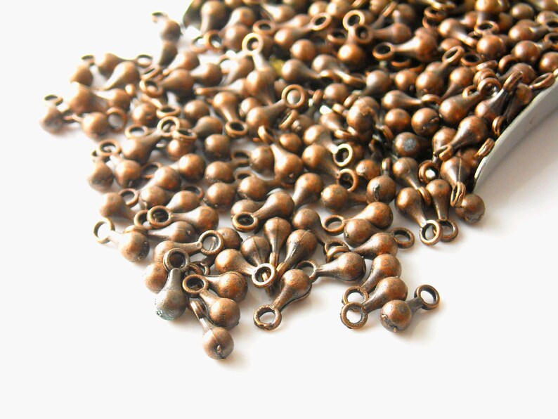 Short Chain End Teardrop Terminator Dangles, Antique Copper Plated, 5mm long - 40 pieces