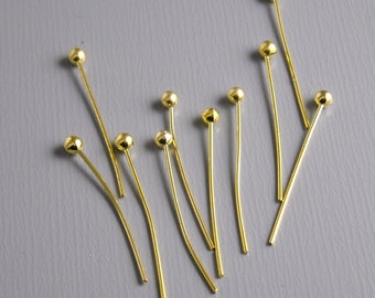 Short Cut Ball End Headpins, Gold Tone Plated, 20mm long, 24 gauge - 100 pins