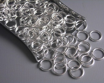 Strong Open Cut Jump Rings, Silver Tone Plated, 8mm diameter, 21 gauge - 50 pieces